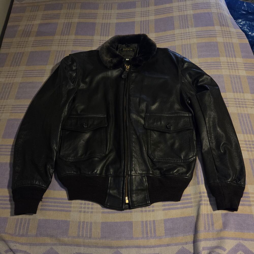 Sporty's Pilot Shop Mens Brown Goat Skin Leather Bomber Flight Jacket Size 46 L